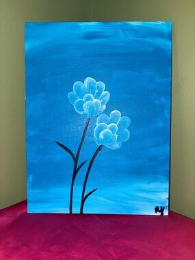“Lavinia” - M.F Original Blue Floral Canvas Painting